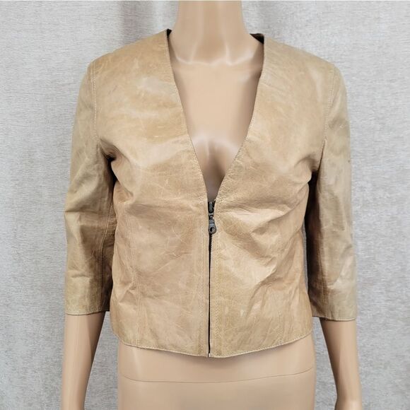 Leather Crop Top 3/4 Sleeve Tailored Plunging Neckline Vintage Custom Western - Picture 1 of 12